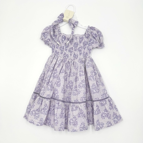 Joie Other - NWT Joie kids Girl’s Smocked Purple Floral Swiss Dot Tiered Dress w/ Headband 4T